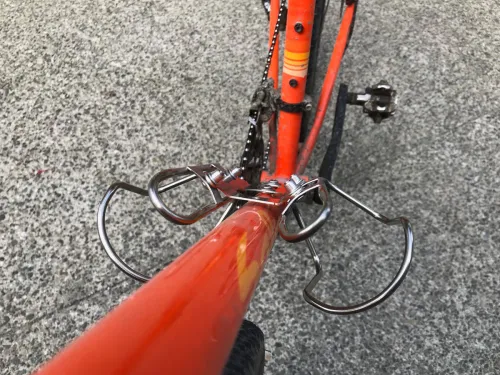 45 degree double bottle cage adaptor installed facing down